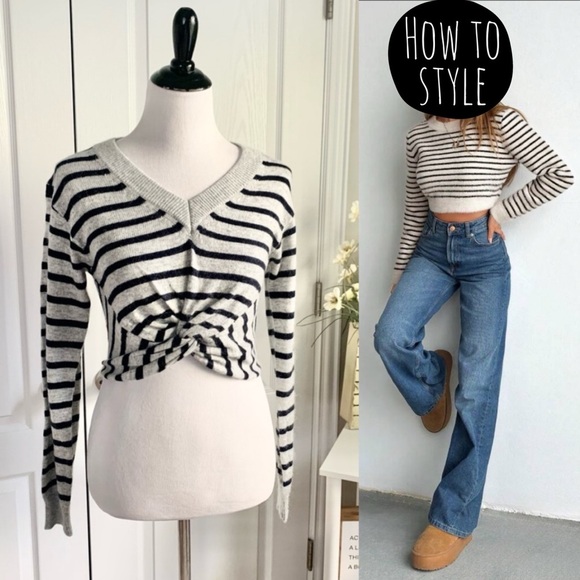 Olivaceous Wool Blend Striped Crop Top - Picture 1 of 11